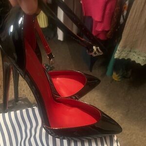 Sleek Black Patent Leather Heels with Red Accents NWOT